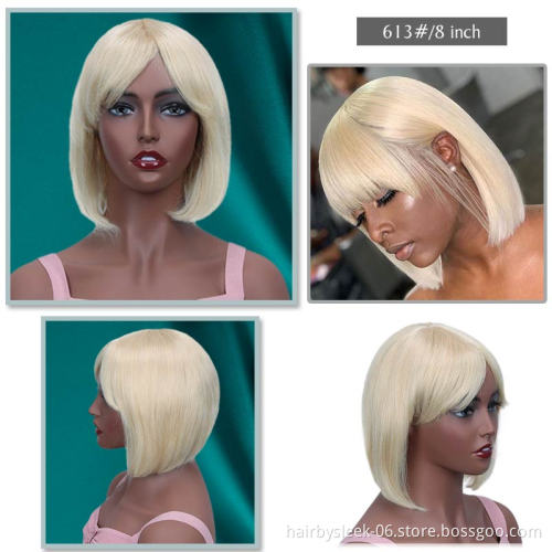 Rebecca Wholesale Straight Bob Wig Brazilian Remy Hair Human Hair Wigs For Women Ombre Color Full Machine Made Wig With Bang